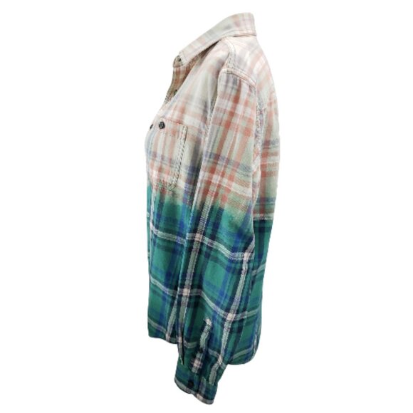 Womens Upcycled Distressed Flannel with "Wicked" Embroidered Patch Medium - Picture 4 of 9